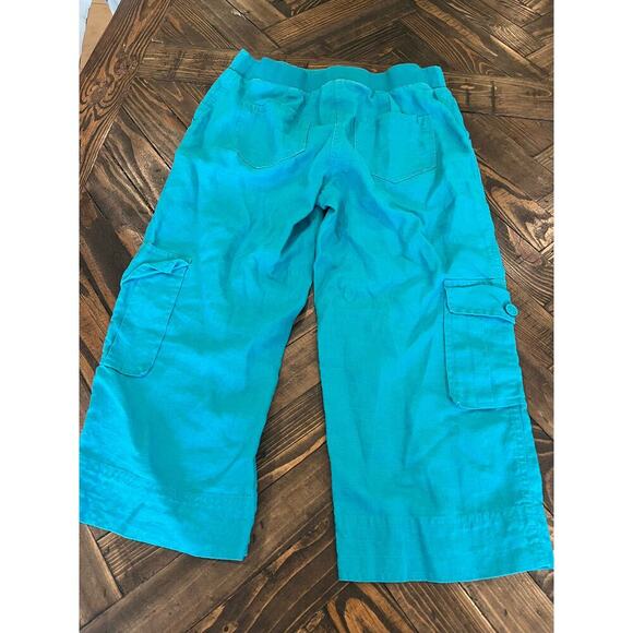 Chicos 100% Linen Pant Women Small Cargo Utility Beach Pocket Lagenlook ColorFul - Picture 4 of 9